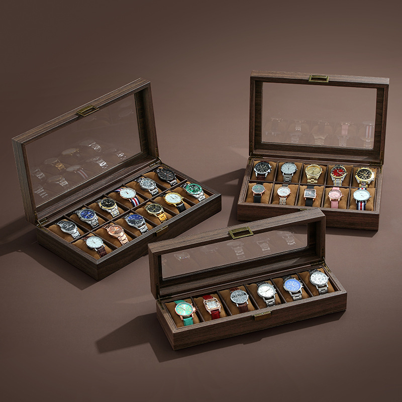 Vintažinio medžio tekstūros odos laikrodžių laikymo dėžutė, daugiafunkcinė laikrodžių dėžutė, aukščiausios klasės riešinių laikrodžių mechaninių laikrodžių papuošalų dėžutė namams, didelė talpa