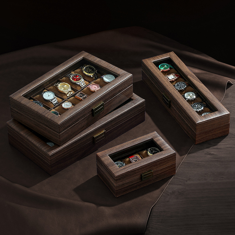 Vintažinio medžio tekstūros odos laikrodžių laikymo dėžutė, daugiafunkcinė laikrodžių dėžutė, aukščiausios klasės riešinių laikrodžių mechaninių laikrodžių papuošalų dėžutė namams, didelė talpa
