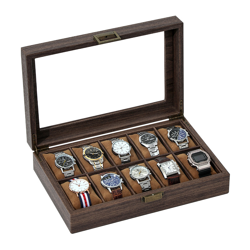 Vintažinio medžio tekstūros odos laikrodžių laikymo dėžutė, daugiafunkcinė laikrodžių dėžutė, aukščiausios klasės riešinių laikrodžių mechaninių laikrodžių papuošalų dėžutė namams, didelė talpa