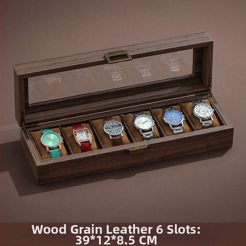 Vintažinio medžio tekstūros odos laikrodžių laikymo dėžutė, daugiafunkcinė laikrodžių dėžutė, aukščiausios klasės riešinių laikrodžių mechaninių laikrodžių papuošalų dėžutė namams, didelė talpa