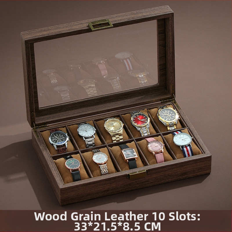 Vintažinio medžio tekstūros odos laikrodžių laikymo dėžutė, daugiafunkcinė laikrodžių dėžutė, aukščiausios klasės riešinių laikrodžių mechaninių laikrodžių papuošalų dėžutė namams, didelė talpa