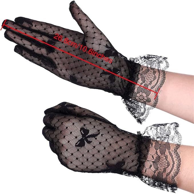 Moteriškos vasarinės pirštinės nuo saulės su tinklelio kaspinu, juodos nėrinių iškylos pirštinės, nuotakos ir vestuvių pirštinės