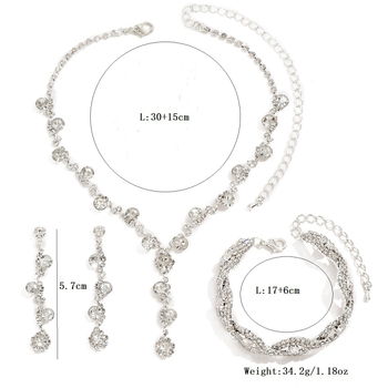 Amazon, vânzare fierbinte, modă, cristal stras, colier, cercei, brățară, trei piese, accesorii de bijuterii pentru nuntă, bijuterii de mireasă