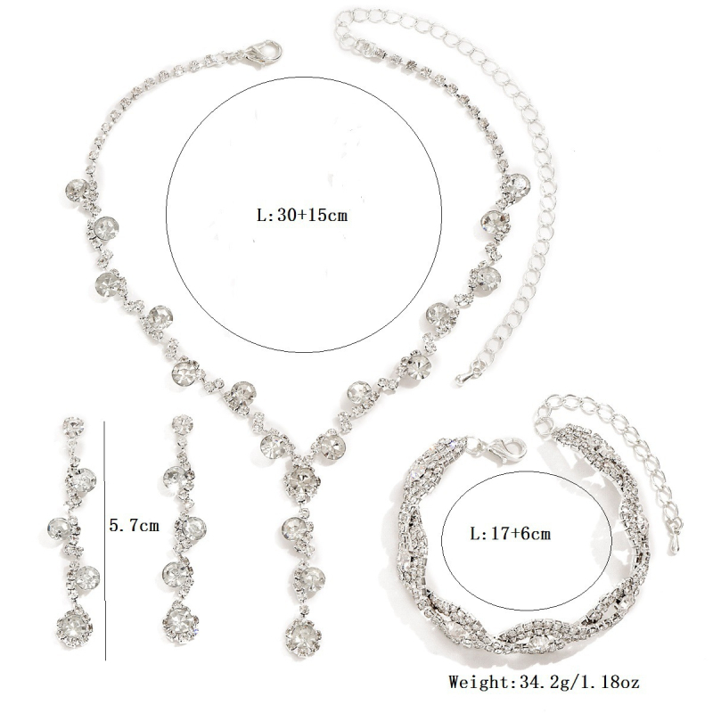 Amazoni kuummüük mood kristall-rhinestones kaelakee kõrvarõngad käevõru kolmeosalised ehted aksessuaarid pulmad pruudi ehted