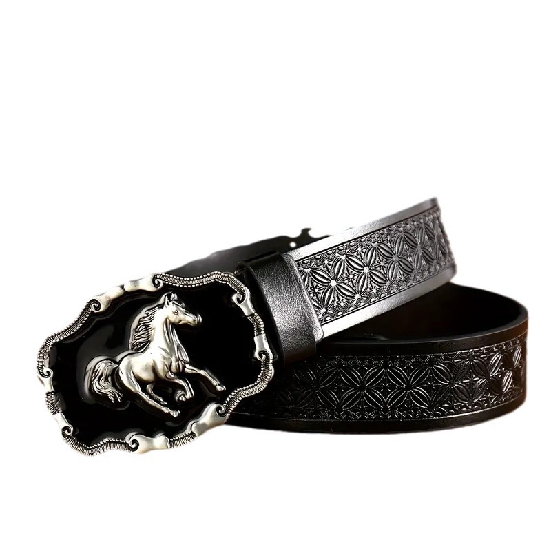 Madingas vyriškas diržas su arklio formos didele sagtimi, PU odos diržas jaunimui, retro asmenybės, universalus džinsinis diržas