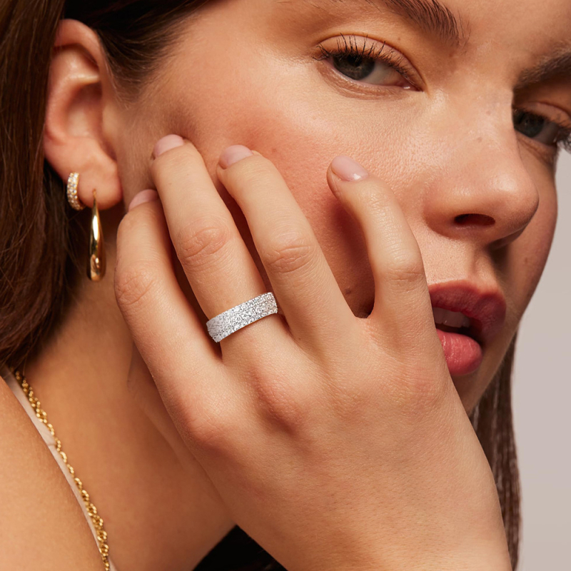 Δαχτυλίδι Τριών σειρών Πλήρες Ζιργκόν Ένθετο Χάλκινο Κοσμήματα Ακανόνιστο Ψυχρό Στυλ Φωτεινό Πολυτελές Φθινόπωρο και Χειμώνας Γυναικεία Εξειδίκευση Υψηλής ποιότητας Φωτεινό Πολυτελές