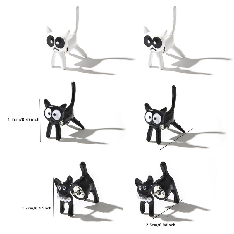 1 pár határon átnyúló rozsdamentes acél fülbevaló, háromdimenziós macska fülbevaló, rajzfilm fülbevaló