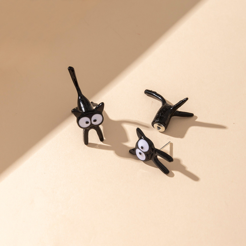 1 pár határon átnyúló rozsdamentes acél fülbevaló, háromdimenziós macska fülbevaló, rajzfilm fülbevaló