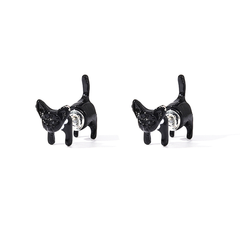 1 pár határon átnyúló rozsdamentes acél fülbevaló, háromdimenziós macska fülbevaló, rajzfilm fülbevaló