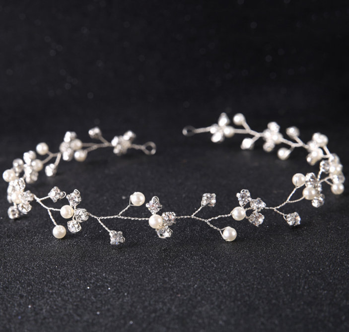 Euroopa ja Ameerika kuum müük Pearl Rhinestones lastele lilletüdruk juuksepael pulm pruudi juukseaksessuaarid valge lõnga kleit rhinestones ehted