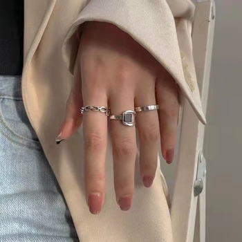 Ασημένιο S925 σε διασυνοριακή πώληση σε ευρωπαϊκό και αμερικανικό στιλ, εποξειδικό τετράγωνο ακανόνιστο σχέδιο δαχτυλιδιού με ανοιχτό δαχτυλίδι