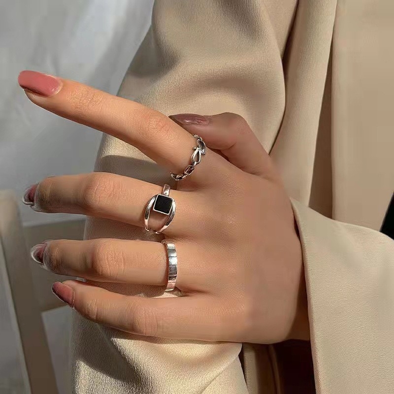 Ασημένιο S925 σε διασυνοριακή πώληση σε ευρωπαϊκό και αμερικανικό στιλ, εποξειδικό τετράγωνο ακανόνιστο σχέδιο δαχτυλιδιού με ανοιχτό δαχτυλίδι