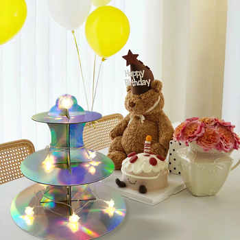 Amazon Paper Rainbow Edge Τριώροφη Βάση Τούρτας με Φωτάκια, Δίσκος Τούρτας μιας Χρήσης, σε Σχέδιο Επιδορπίου, με Χρώμα,