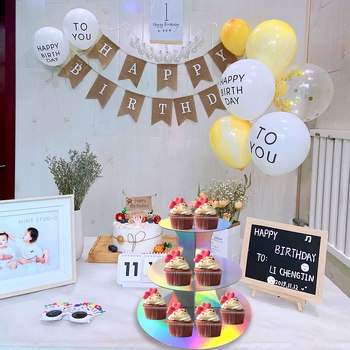 Amazon Paper Rainbow Edge Τριώροφη Βάση Τούρτας με Φωτάκια, Δίσκος Τούρτας μιας Χρήσης, σε Σχέδιο Επιδορπίου, με Χρώμα,