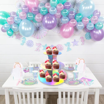 Amazon Paper Rainbow Edge Τριώροφη Βάση Τούρτας με Φωτάκια, Δίσκος Τούρτας μιας Χρήσης, σε Σχέδιο Επιδορπίου, με Χρώμα,