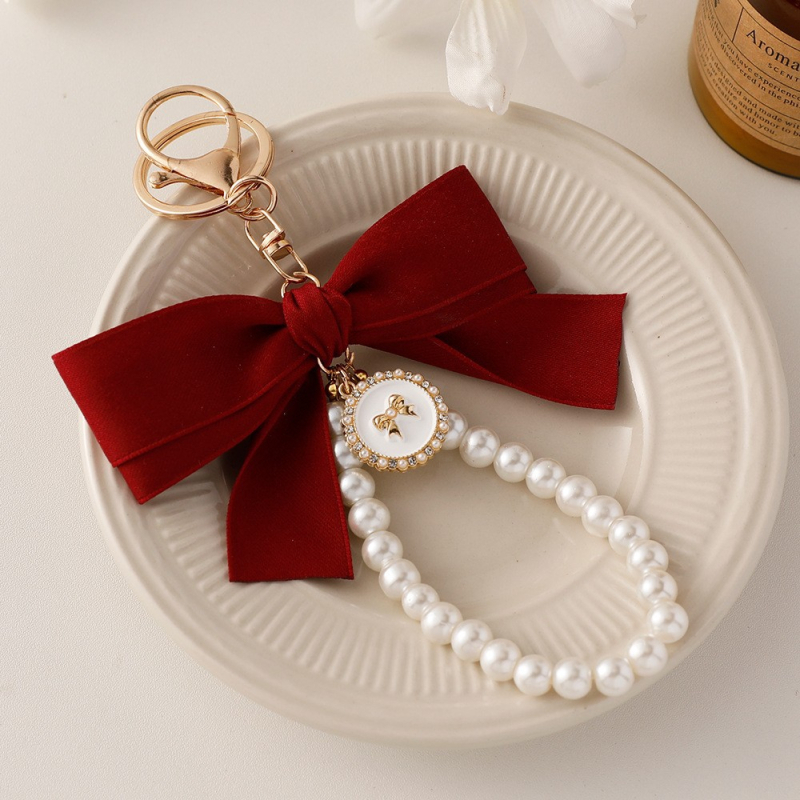 Koreai stílusú kreatív nagy masnis gyöngyfűzős kulcstartó medál autós táskához online népszerű medál kis ajándék