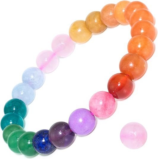 Looduslikest helmestest käevõru, vikerkaarevärviline, käsitsi valmistatud elastse köiega käevõru, ühe aasaga käevõru, mitmevärviline, segavärviline partii