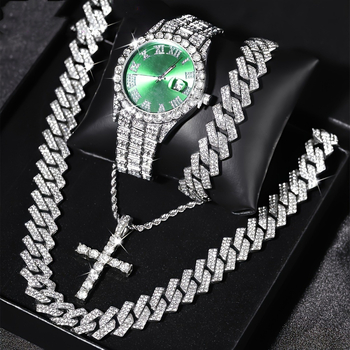 Ρολόι πολυτελείας TEMU με εκρηκτικό ατσάλινο μπρασελέ και διαμάντια, με κουβανέζικο μπρασελέ Hip-hop και επιχρυσωμένο διαμάντι.