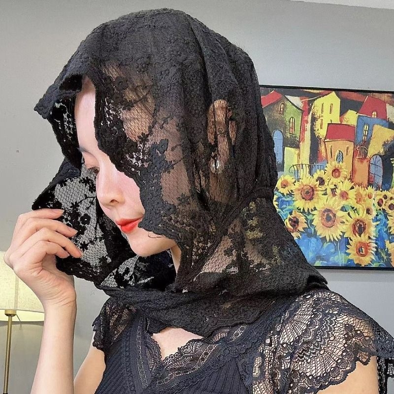 [Tikitud pitsimüts] Elegantne moodne siidist sallimüts, pitsist päikesekaitsemüts, Euroopa ja Ameerika fänn, rasketööstuse tikandid, kõik sobivad välismaise stiiliga