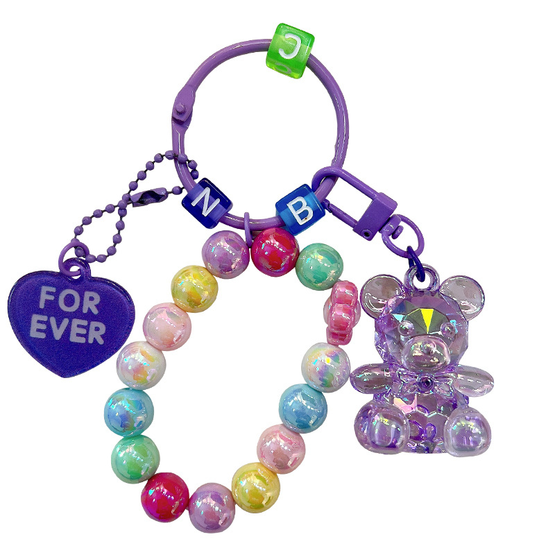 Gyöngyös ülő medve kulcstartó medál, gyönyörű akril táskába akasztható autós kulcstartó, kis ajándék, nagykereskedelem