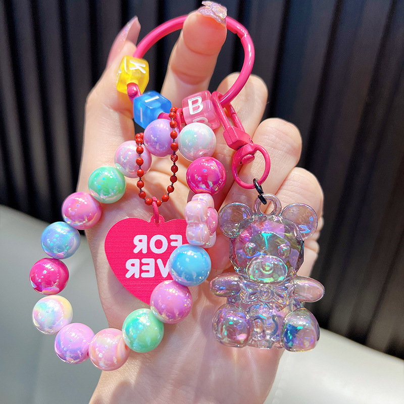 Gyöngyös ülő medve kulcstartó medál, gyönyörű akril táskába akasztható autós kulcstartó, kis ajándék, nagykereskedelem