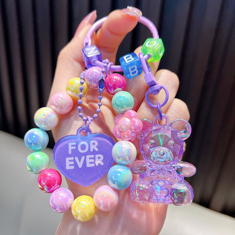 Gyöngyös ülő medve kulcstartó medál, gyönyörű akril táskába akasztható autós kulcstartó, kis ajándék, nagykereskedelem