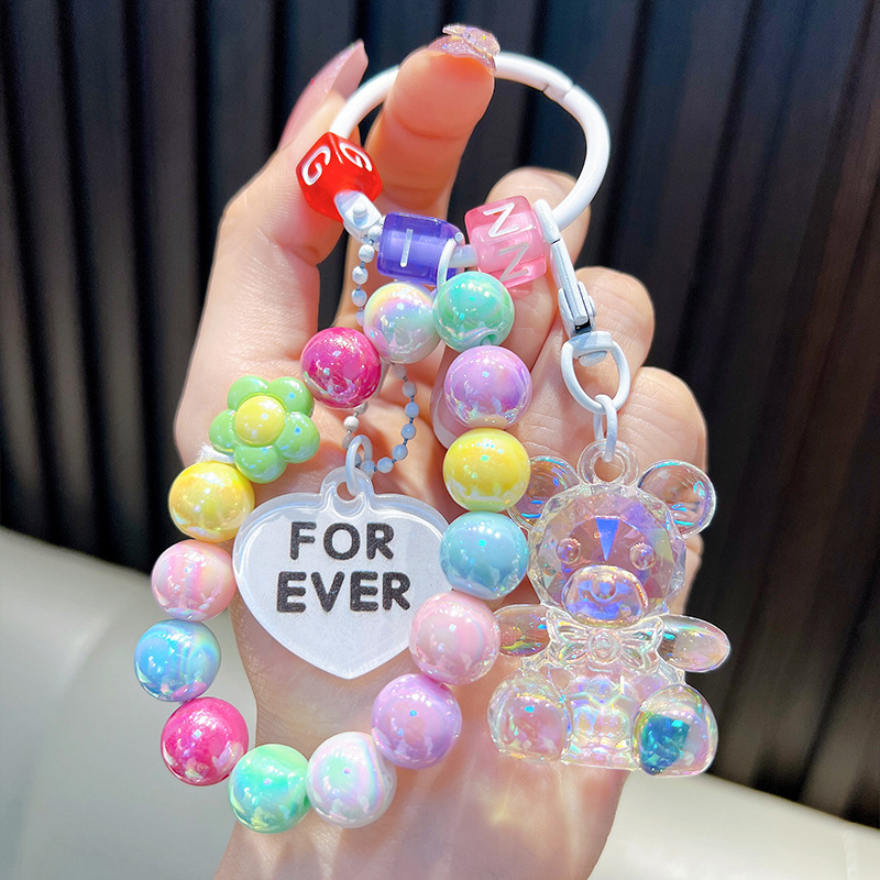 Gyöngyös ülő medve kulcstartó medál, gyönyörű akril táskába akasztható autós kulcstartó, kis ajándék, nagykereskedelem