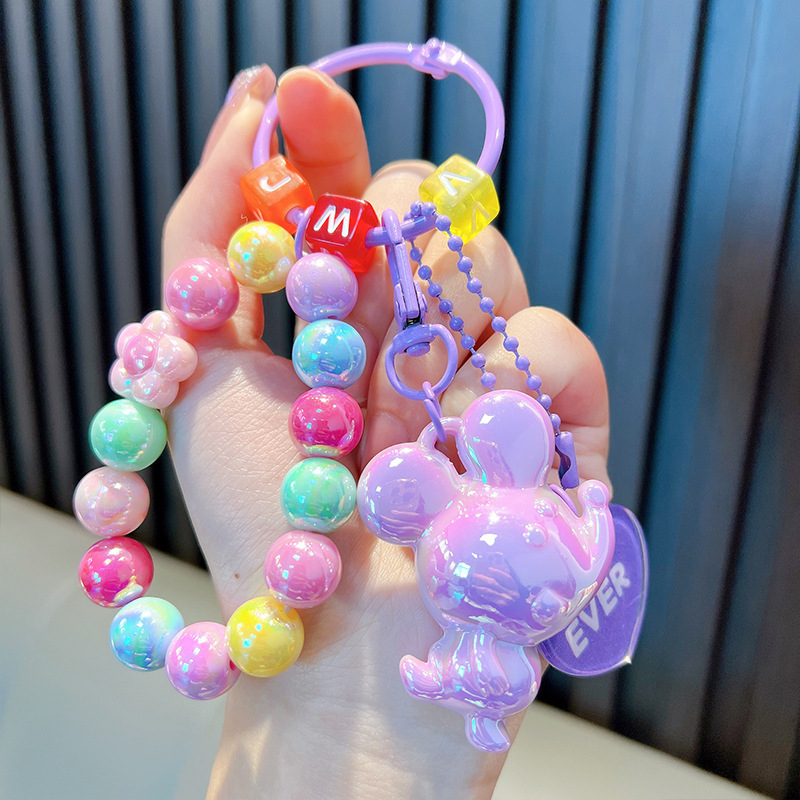 Gyöngyös ülő medve kulcstartó medál, gyönyörű akril táskába akasztható autós kulcstartó, kis ajándék, nagykereskedelem