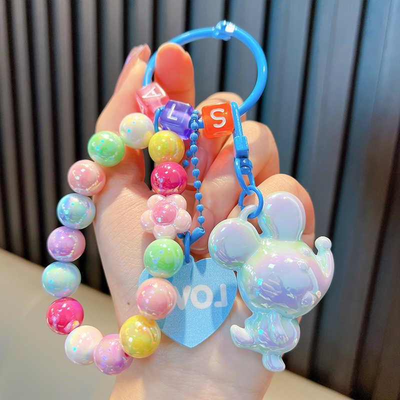 Gyöngyös ülő medve kulcstartó medál, gyönyörű akril táskába akasztható autós kulcstartó, kis ajándék, nagykereskedelem