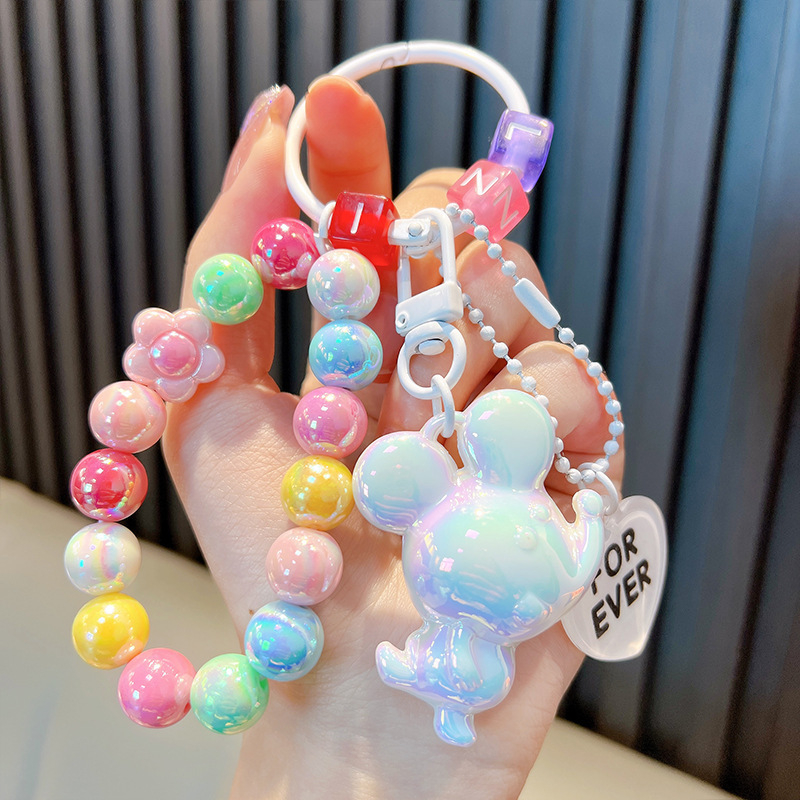 Gyöngyös ülő medve kulcstartó medál, gyönyörű akril táskába akasztható autós kulcstartó, kis ajándék, nagykereskedelem