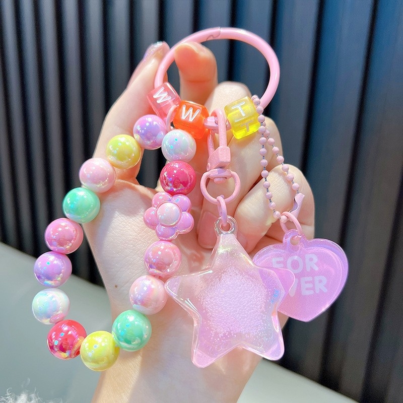 Gyöngyös ülő medve kulcstartó medál, gyönyörű akril táskába akasztható autós kulcstartó, kis ajándék, nagykereskedelem