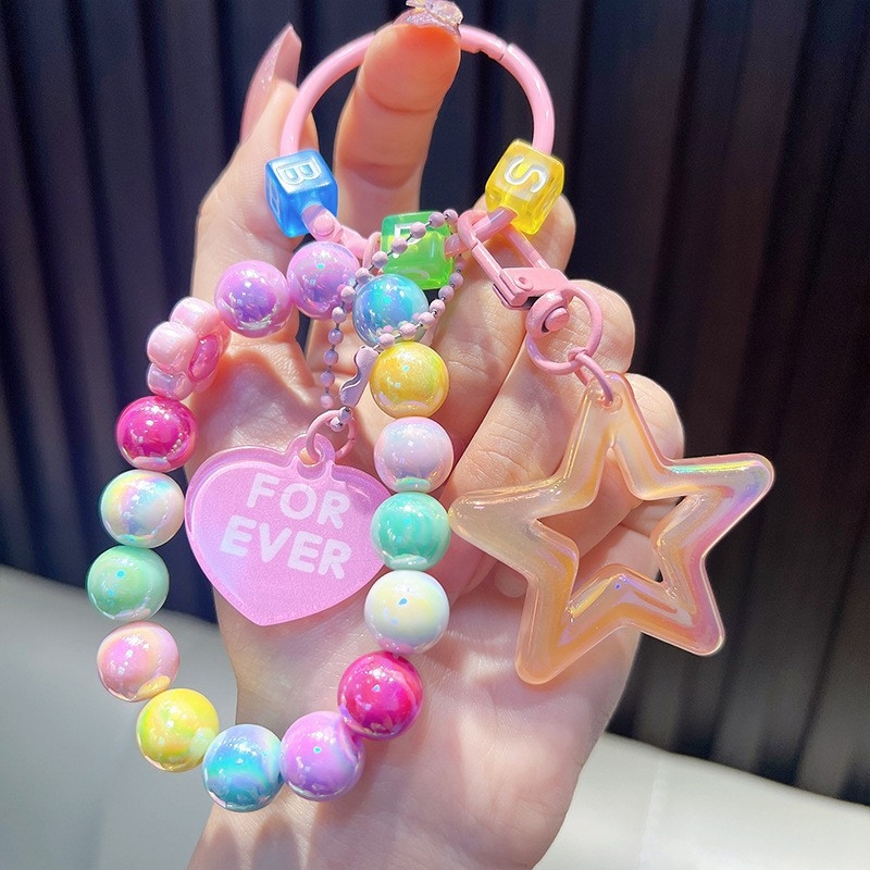 Gyöngyös ülő medve kulcstartó medál, gyönyörű akril táskába akasztható autós kulcstartó, kis ajándék, nagykereskedelem