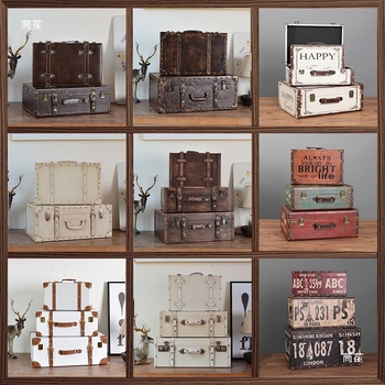 Retro nostalgiška senamadiška medinė lagamino laikymo dėžė, medinė dėžė, kūrybingi rekvizitai, odinė dėžutė, papuošalai