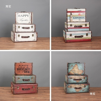 Retro nostalgiška senamadiška medinė lagamino laikymo dėžė, medinė dėžė, kūrybingi rekvizitai, odinė dėžutė, papuošalai