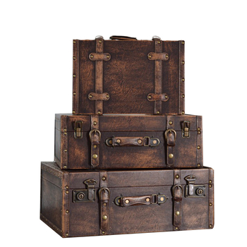 Retro nostalgiška senamadiška medinė lagamino laikymo dėžė, medinė dėžė, kūrybingi rekvizitai, odinė dėžutė, papuošalai