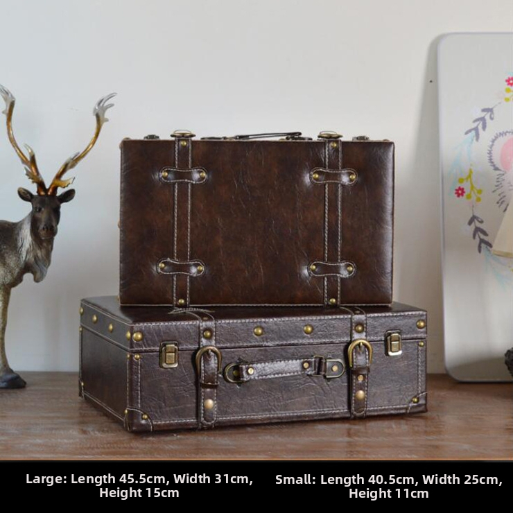 Retro nostalgiška senamadiška medinė lagamino laikymo dėžė, medinė dėžė, kūrybingi rekvizitai, odinė dėžutė, papuošalai