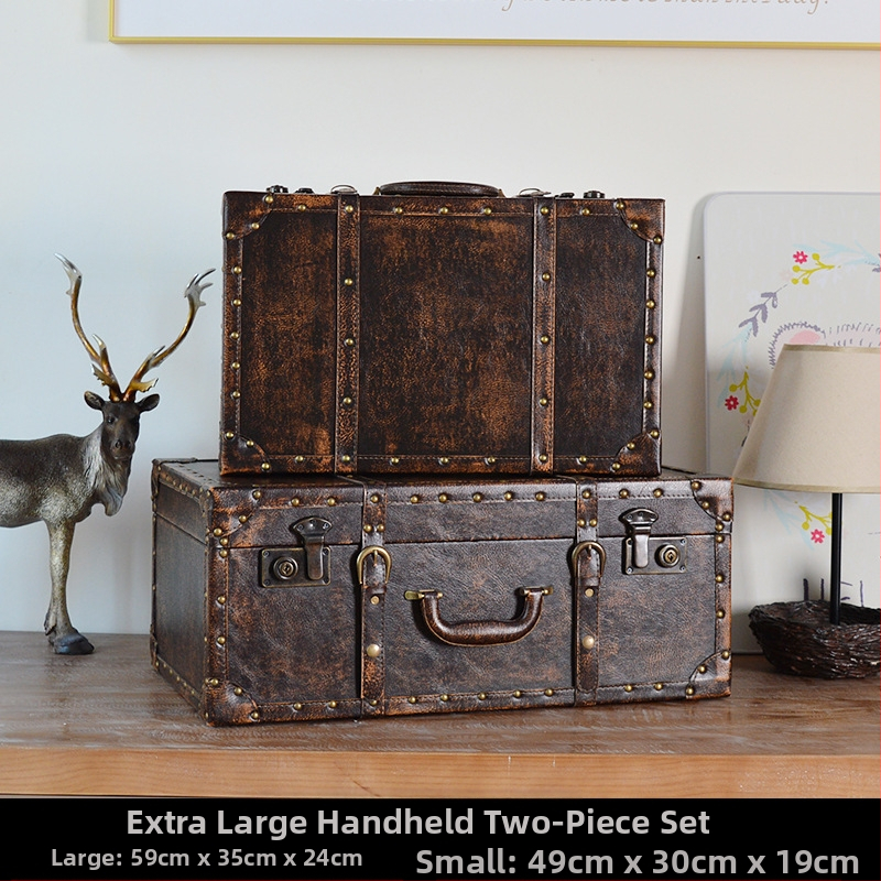 Retro nostalgiška senamadiška medinė lagamino laikymo dėžė, medinė dėžė, kūrybingi rekvizitai, odinė dėžutė, papuošalai