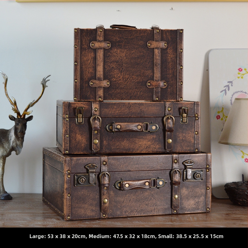 Retro nostalgiška senamadiška medinė lagamino laikymo dėžė, medinė dėžė, kūrybingi rekvizitai, odinė dėžutė, papuošalai