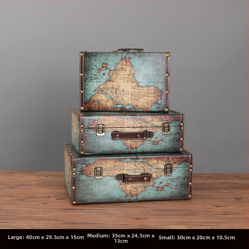 Retro nostalgiška senamadiška medinė lagamino laikymo dėžė, medinė dėžė, kūrybingi rekvizitai, odinė dėžutė, papuošalai