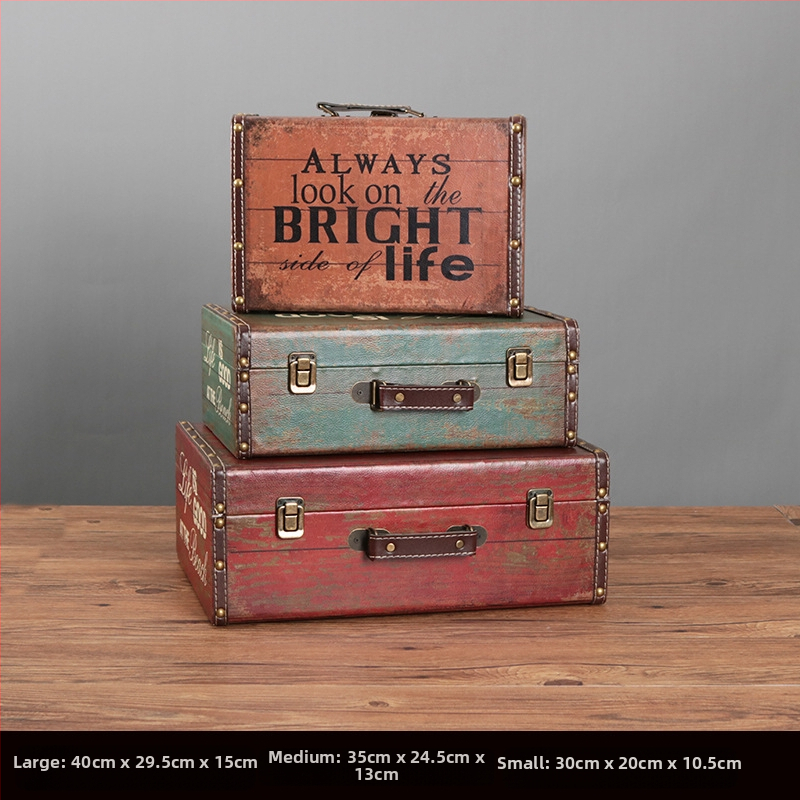 Retro nostalgiška senamadiška medinė lagamino laikymo dėžė, medinė dėžė, kūrybingi rekvizitai, odinė dėžutė, papuošalai