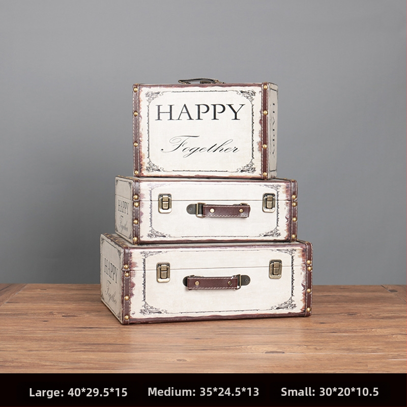 Retro nostalgiška senamadiška medinė lagamino laikymo dėžė, medinė dėžė, kūrybingi rekvizitai, odinė dėžutė, papuošalai