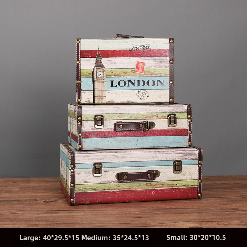 Retro nostalgiška senamadiška medinė lagamino laikymo dėžė, medinė dėžė, kūrybingi rekvizitai, odinė dėžutė, papuošalai