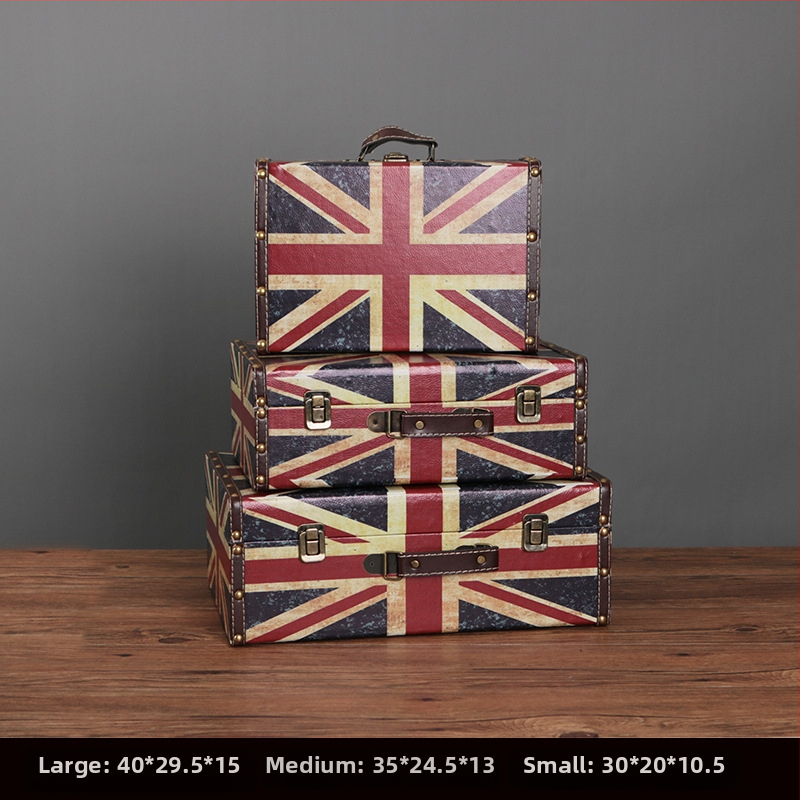 Retro nostalgiška senamadiška medinė lagamino laikymo dėžė, medinė dėžė, kūrybingi rekvizitai, odinė dėžutė, papuošalai