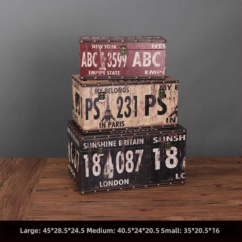 Retro nostalgiška senamadiška medinė lagamino laikymo dėžė, medinė dėžė, kūrybingi rekvizitai, odinė dėžutė, papuošalai