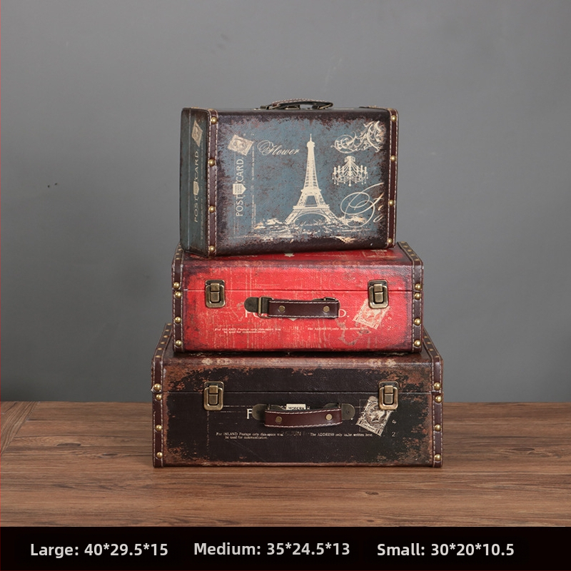 Retro nostalgiška senamadiška medinė lagamino laikymo dėžė, medinė dėžė, kūrybingi rekvizitai, odinė dėžutė, papuošalai