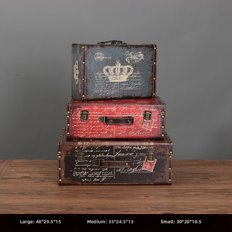 Retro nostalgiška senamadiška medinė lagamino laikymo dėžė, medinė dėžė, kūrybingi rekvizitai, odinė dėžutė, papuošalai