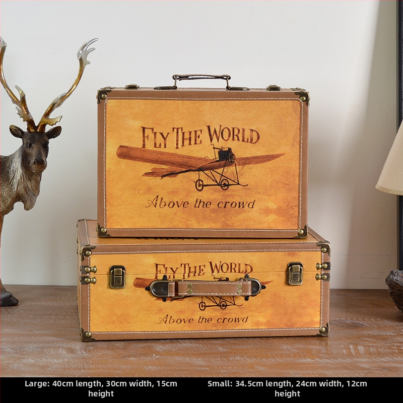 Retro nostalgiška senamadiška medinė lagamino laikymo dėžė, medinė dėžė, kūrybingi rekvizitai, odinė dėžutė, papuošalai