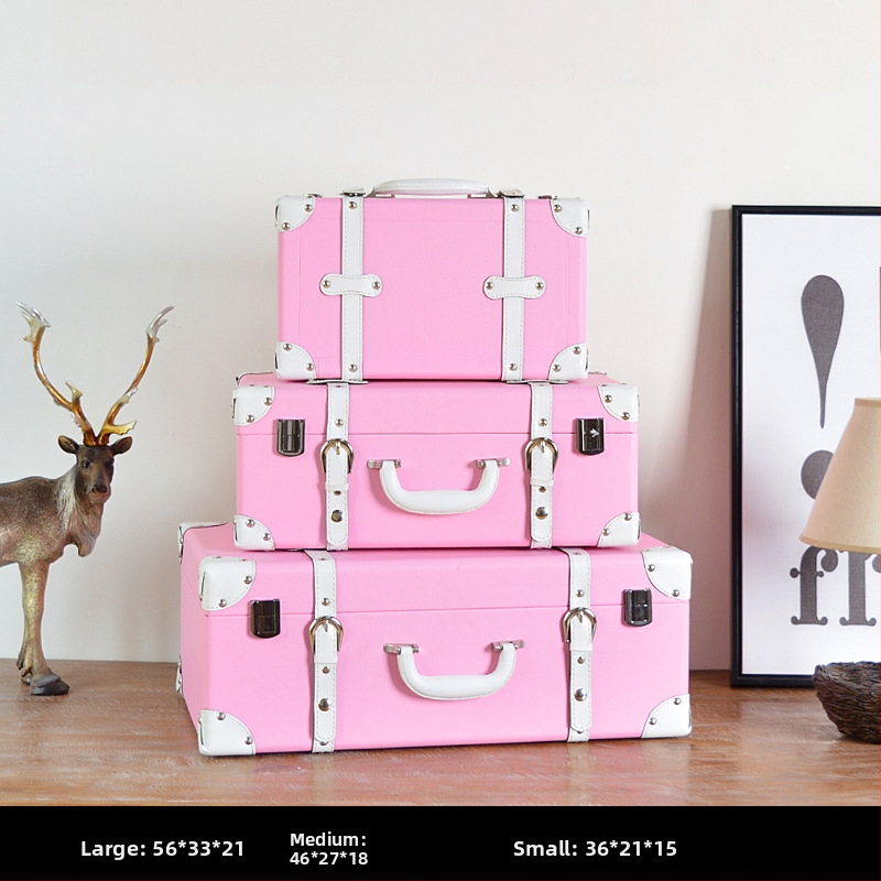 Retro nostalgiška senamadiška medinė lagamino laikymo dėžė, medinė dėžė, kūrybingi rekvizitai, odinė dėžutė, papuošalai