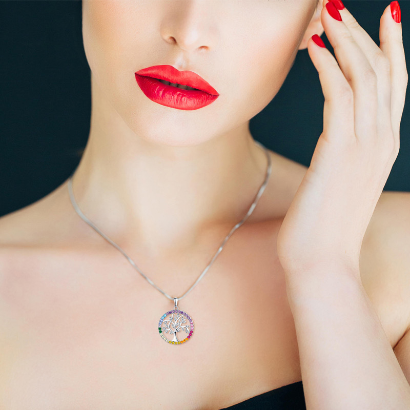 Aliexpress színes cirkónium életfa nyaklánc nők európai amerikai személyiség divat szív S925 medál nyaklánc ékszerek