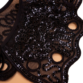 Εξαιρετικά κεντημένα γυναικεία ρούχα με χάντρες και λουλούδια, ασπρόμαυρα, σε απόθεμα, με ψεύτικο γιακά και κορδόνια, εξωτερικό γιακά με φιόγκο